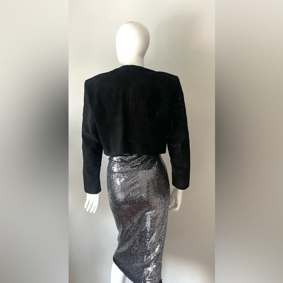 DANIER Black Embroidered Suede Cropped Jacket Vintage Leather Bolero - Picture 7 of 7